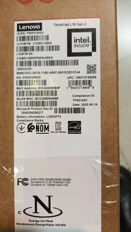 LENOVO THINKPAD L16 GEN 2 - CORE ULTRA 7 265U VPRO IA - 32GB - 512GB SSD - 16" WUXGA IPS - BLACK