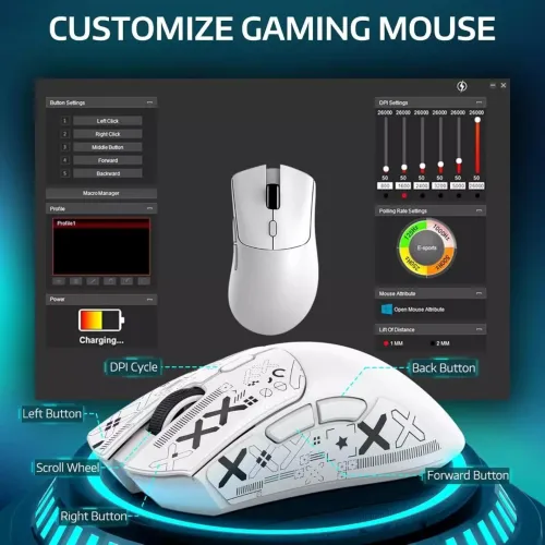 ATTACK SHARK R1 - SOURIS FILAIRE & SANS FIL - BLUETOOTH - 2.4G - 6 BOUTONS -18000 DPI - 1KHZ - WHITE