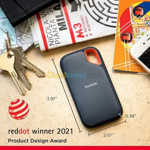 SANDISK EXTREME PORTABLE 2TO SSD - DISQUE DURE EXTERNE - TYPE-C USB 3.2 - LECTURE JUSQU'À 1050 MO/S