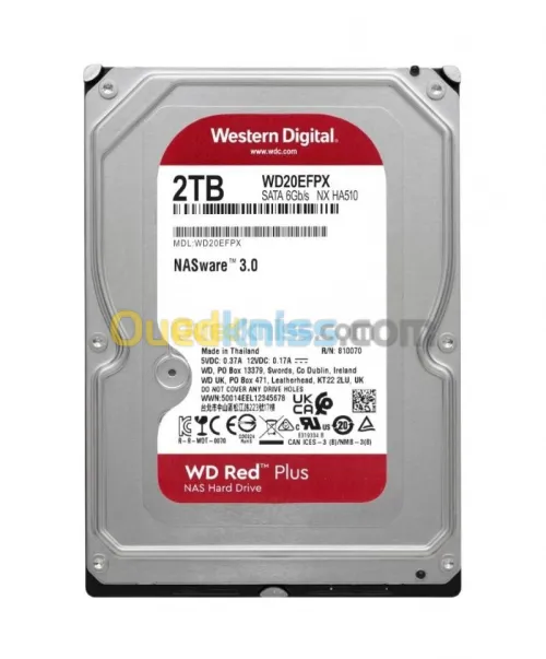 WD RED PLUS NAS WARE 2TB - DISQUE DUR HDD 3.5" - 64 MO SERIAL - SATA 6GB/S 5400 RPM - WD20EFPX - 