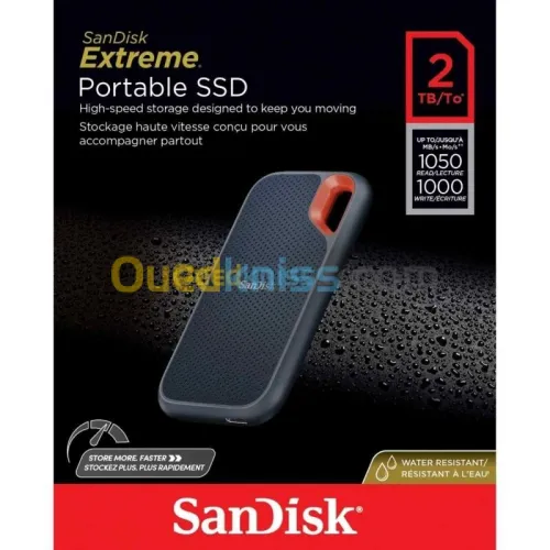 SanDisk Disque Dur SSD Externe 2TB Extreme Portable SSD 1050 Mo V2 