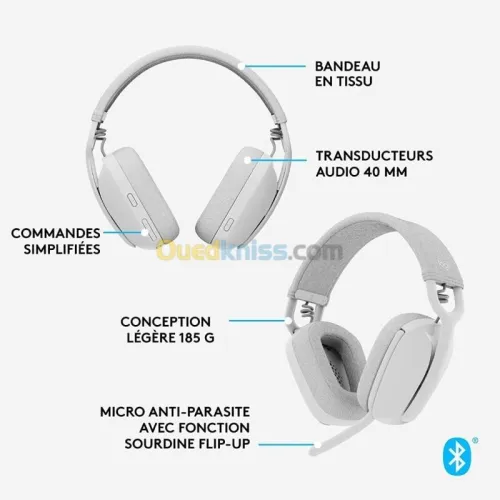 Logitech Zone Vibe 100 Casqueléger sans fil avec Micro anti-bruit- Bluetooth multipoint avancés
