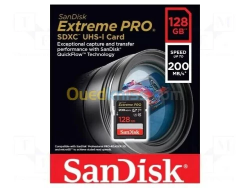 SANDISK EXTREME PRO 128GB - CARTE MÉMOIRE MSDXC UHS-I - JUSQU'À 200 MOS - UHD 4K - V30 