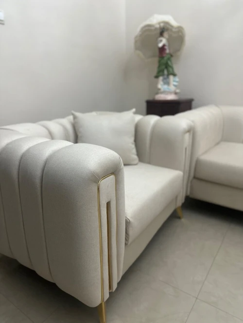 Salon 6 places tissu beige bon état