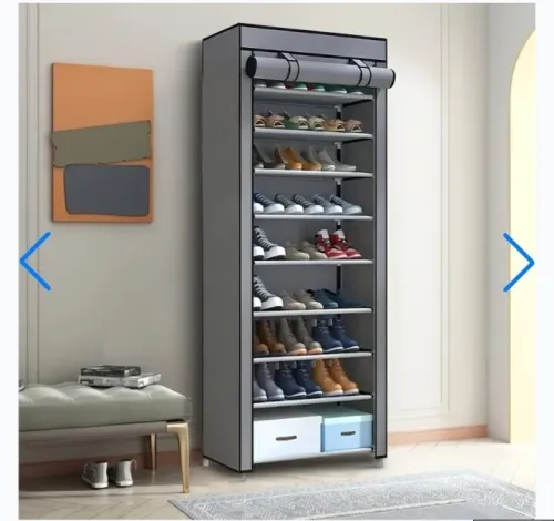 Étagère à chaussures 9 niveaux avec housse anti-poussière