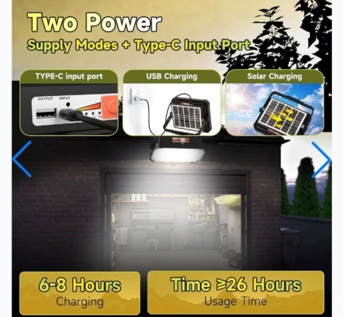 Lampe solaire LED 300W rechargeable portable et ultra puissante 26000LM