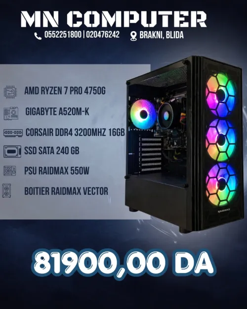 Config AMD RYZEN 7 PRO 4750G / GIGABYTE A520M-K / DDR4 CORSAIR 16GB 3200MHz / SSD 240GB