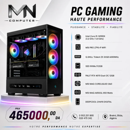 Config Intel Core I9-14900K / MSI PRO Z790-P WIFI / DDR5 TRIDENT Z 32GB 600MHz / PALIT RTX 4070 12GB / NVMe SSD 512GB