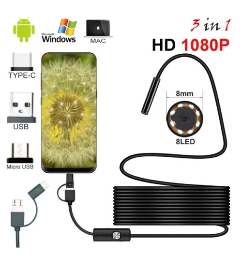 Caméra endoscopique HD USB 8mm
