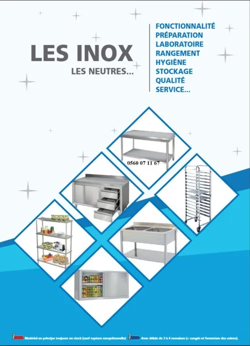 EQUIPEMENT DE CUISINE EN INOX TABLE CHARIOT RAYONNAGE .....