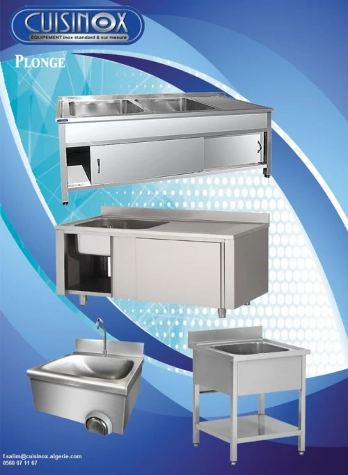 RAYONNAGE EN INOX TABLE DE TRAVAIL EN INOX PLONGE EN INOX CHARIOT EN INOX 