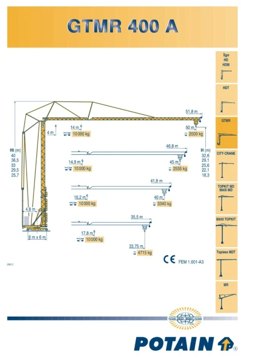 Grue POTAIN GTMR 400A fleche 50m