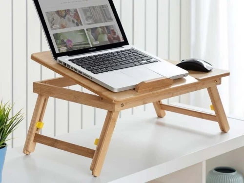 table Laptop Ordinateur Portable et mac book on Bois Bambou Pliable avec Ventilateur capsys BM60 