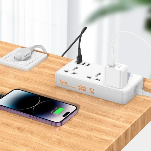 Multiprise universelle HOCO AC7A [3P/3USB/1C] 2500W/17W