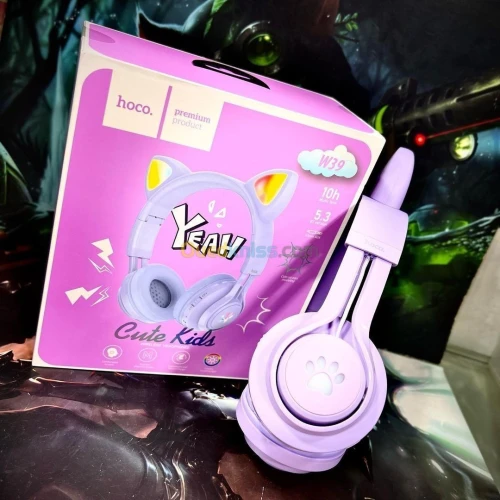 Casque Sans Fil Bluetooth Hoco Cute Kids Rgb Cat Ear Multi-Couleurs W39 - 10 Heurs D'autonomie -W39