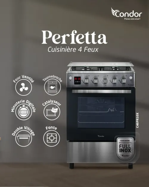 Cuisinière CONDOR 4F PERFETTA INOX VENTILE CATALYSEUR