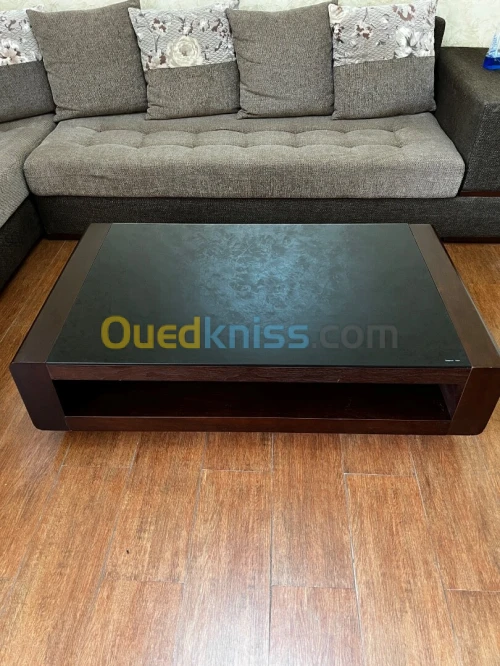 Table basse en bois & verre fumé excellent état