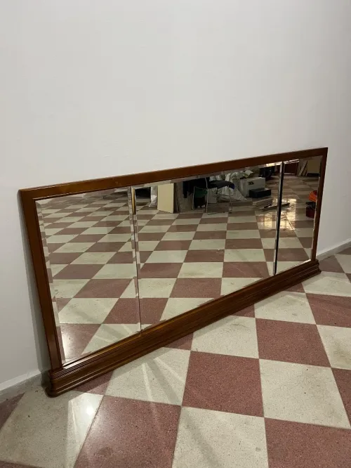 Grand Miroir Bahut En Bois Massif & Verre Biseauté