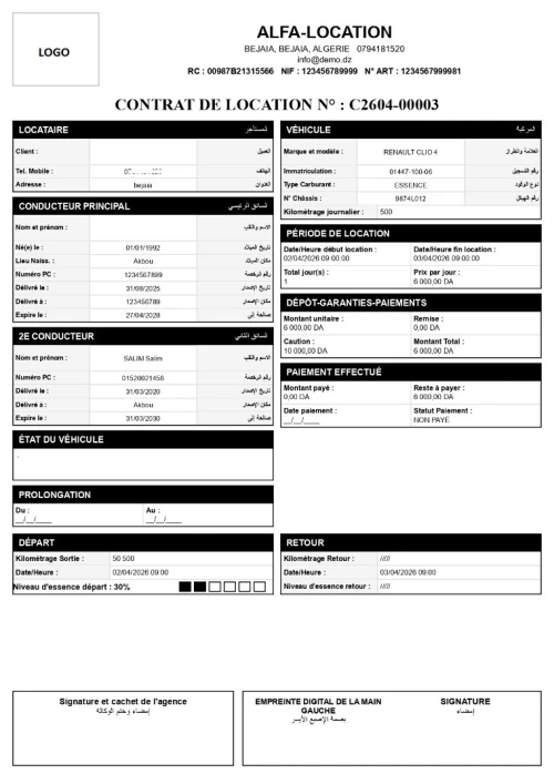 Logiciel de Gestion pour Location de Véhicule : ALFA-LOCATION