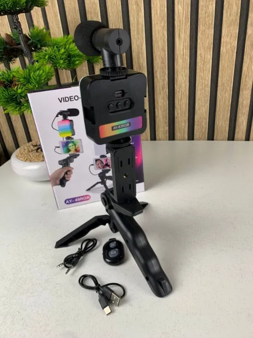 Kit de Vlogging pour smartphone et appareil photo avec microphone et LED RGB