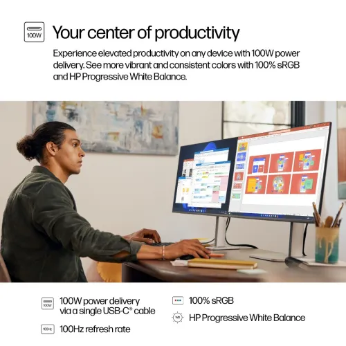 ECRAN HP 27 POUCES 527PU 2K/WLED/IPS 100HZ/5MS 1 HDMI/DP/3 XTYPE-A/RJ-45/USB-C 100W ROTATION/ADJUSTABLE/PIVOT/HAUTEUR/BLUE EYES FILTRE