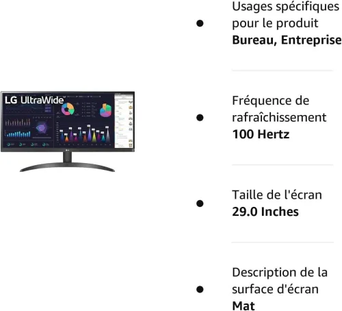 ECRAN LG 29 POUCES 29WQ60A-B 2K/IPS/SRGB 100HZ 1MS DISPLAY PORT / HDMI / TYPE-C FOR GAMING NEW