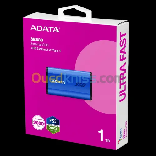 DISQUE DUR EXTERNE 1TB ADATA SSD SE880 USB 3.2 TYPE-C GEN2 X 2 2000 MB/S FOR PS5/XBOX SERIES X