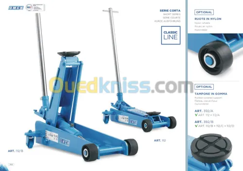 crics rouleurs hydrauliques - OMCN - capacité : 2500 kg Rrf: 112/b ET 2000 kg Ref: 114