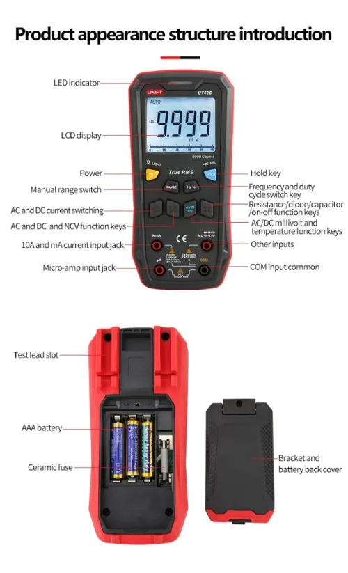 UT60S MULTIMETRE NUMERIQUE AUTOMATIQUE NCV 1000V 10A