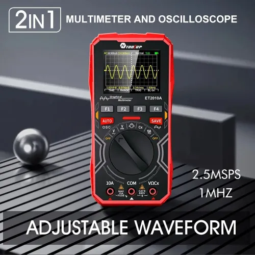 TOOLTOP ET2010A-Multimètre d'oscilloscope numérique portable, outil de test électrique multifonctionnel, 2 en 1, 2.5Msps, 1MHz