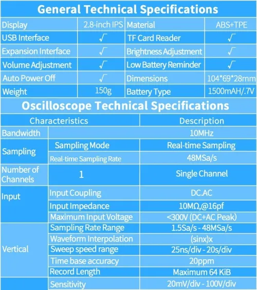 Oscilloscope portable 4-en-1 ZOYI ZT-700, bande passante 10 MHz, avec fonction d'émulateur de programmeur et enregistreur de formes d'onde