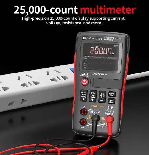 ZOYI XT1 Kit testeur de transistor 2en1 Testeur de cristaux Multimètre True RMS Ecran IPS  Résistances Condensateurs Diodes MOSFETs Zener Capteurs de température Test des semi-conducteurs