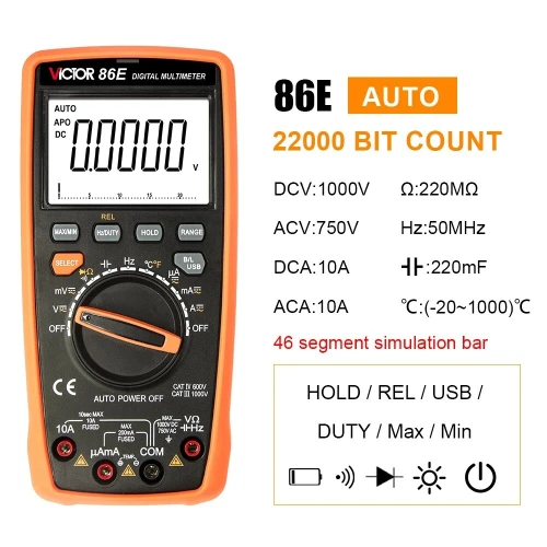VICTOR 86E multimètre numérique à plage automatique 22000 points 4 1/2 multimètre numérique avec multimètre USB numérique professionnel