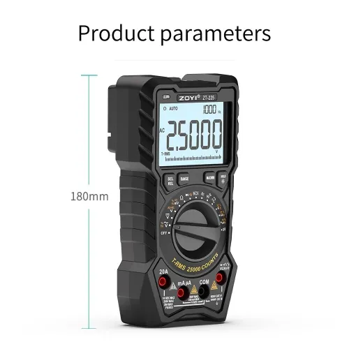 ZOYI 25000 compte ZT-225 haute précision gamme automatique multimètre intelligent électricien anti-brûlure entretien multi-usages aut