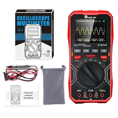 TOOLTOP ET2010A-Multimètre d'oscilloscope numérique portable, outil de test électrique multifonctionnel, 2 en 1, 2.5Msps, 1MHz