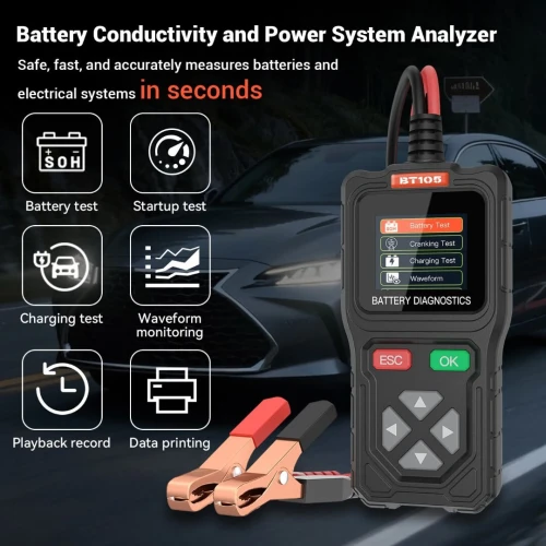 JDIAG TopDiag BT105 Battery Tester 12V 24V Gel AGM Load Tester Analyzer US