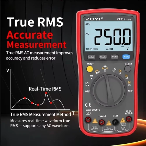 Multimètre numérique ZOYI ZT-219 comporte quatre-251 semi-true RMS haute précision multimètre anti-brûlure à engrenage complet 19999 points