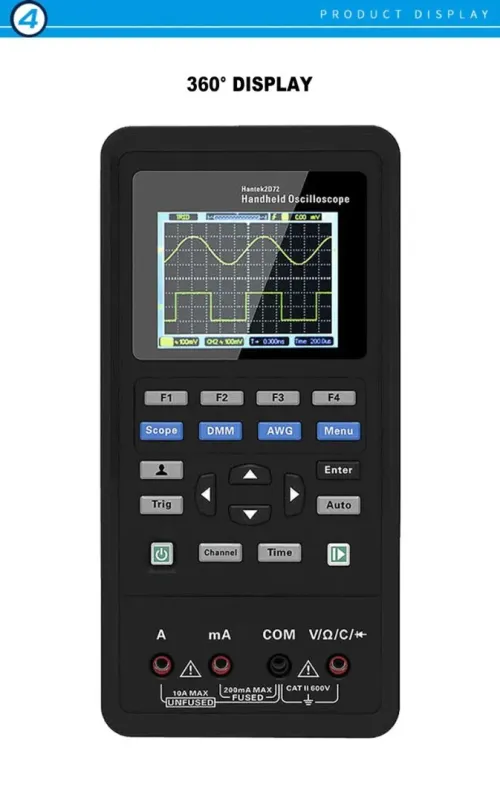 Hantek 2C72 2in1 Oscilloscope numérique + Générateur formes donde + Multimetre Portable USB2 Canaux 70MHz Ecran LCD Outil Avec batterie lithium  Grande Capacite AUTO A une touche - 2D72