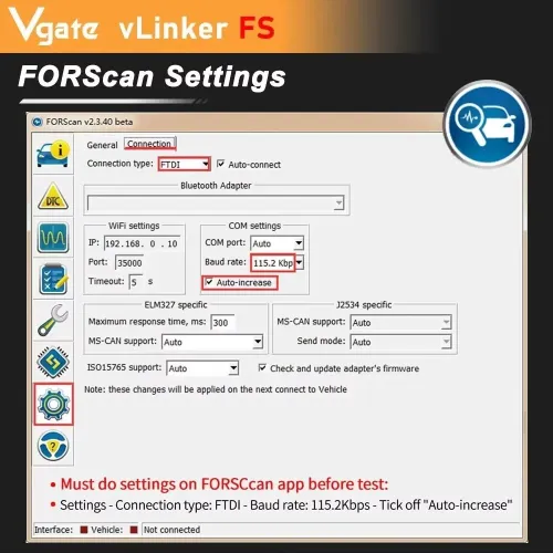 Vgate vLinker FS ELM327 Pour Renault FORD MAZDA FIAT