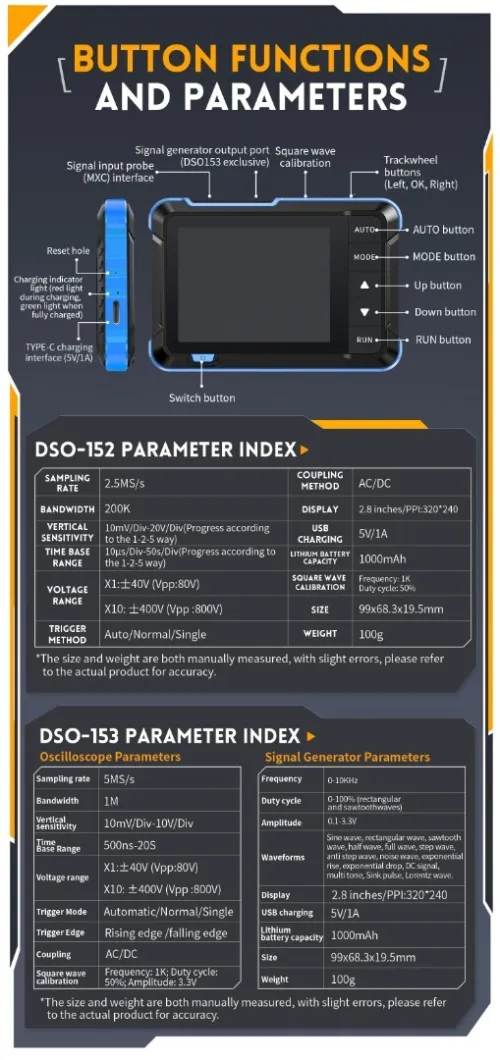 FNIRSI DSO-153 2-IN-1 Mini 1MHz 5MS/s Digital Oscilloscope Waveform Generator