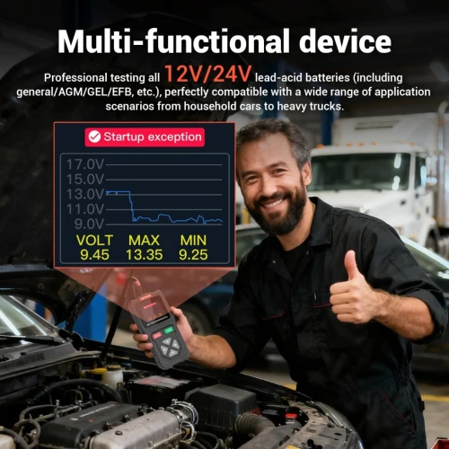 JDIAG TopDiag BT105 Battery Tester 12V 24V Gel AGM Load Tester Analyzer US