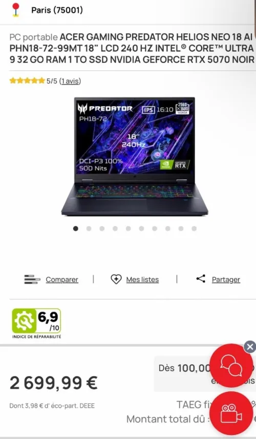 ACER GAMING PREDATOR HELIOS NEO 18 AI