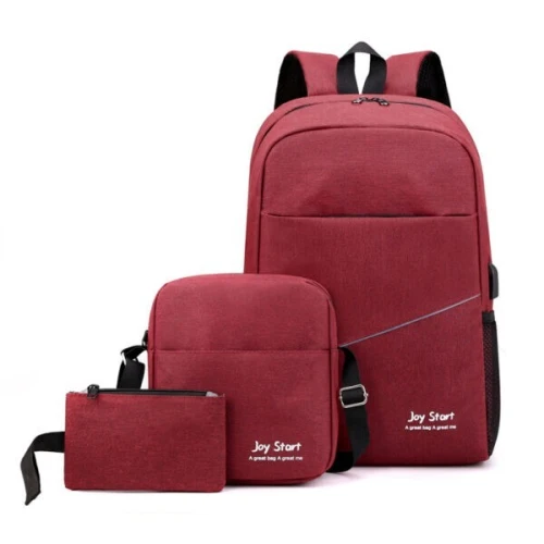 Sac à dos homme avec sac bandoulière et trousse 3en1 rouge  محفظة ظهر رجالية 3 قطع أحمر