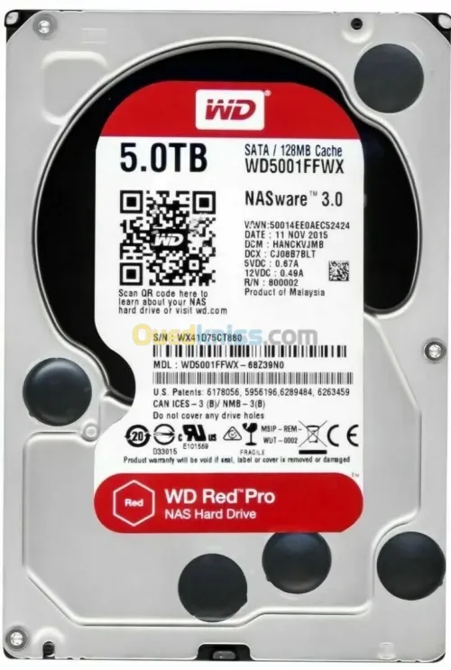 WD Red Pro 5TB NAS Hard Disk Drive - 7200 RPM SATA 6 Gb/S 128 MB Cache 3.5 Inch - WD5001FFWX