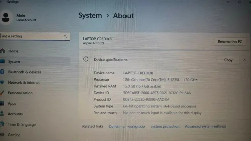 ACER ASPIRE 3 INTLE i5-1235U 1.30 GHz 16g ddr4 512 ssd nvme 15.6"