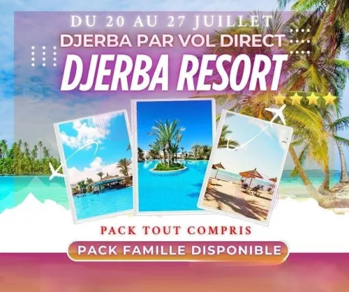 Voyage organisé Tunisie Djerba par avion en Juillet-Août-Septembre 2025
