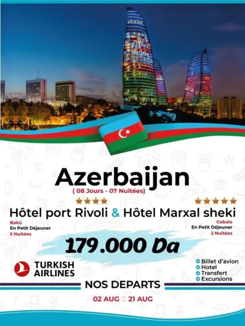 Voyage organisé Azerbaïdjan combiné Bakou- Gabala  Août 2025