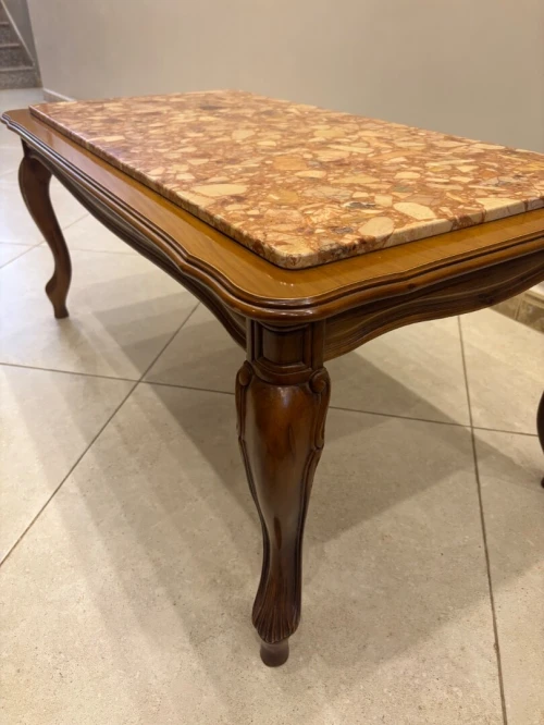 Table basse classique en bois avec marbre 1m/55cm