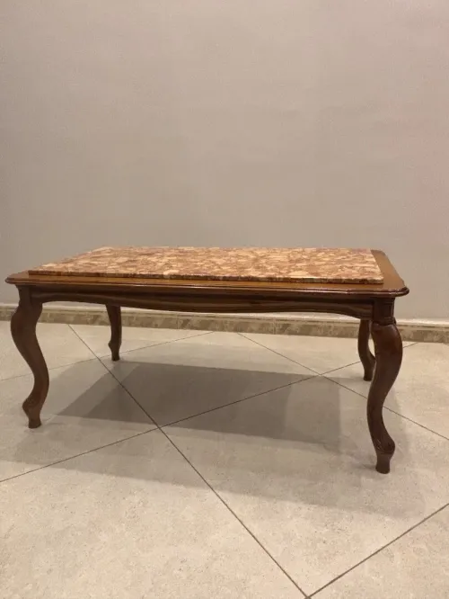 Table basse classique en bois avec marbre 1m/55cm