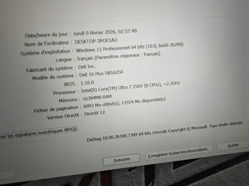 Dell 16 Plus  Intel Core Ultra 7 256V | Intel Arc 8GB | Produit Européen